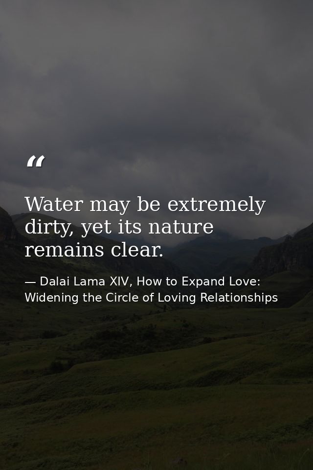Water may be extremely dirty, yet its nature remains clear. — Dalai Lama XIV, How to Expand Love: Widening the Circle of Loving Relationships