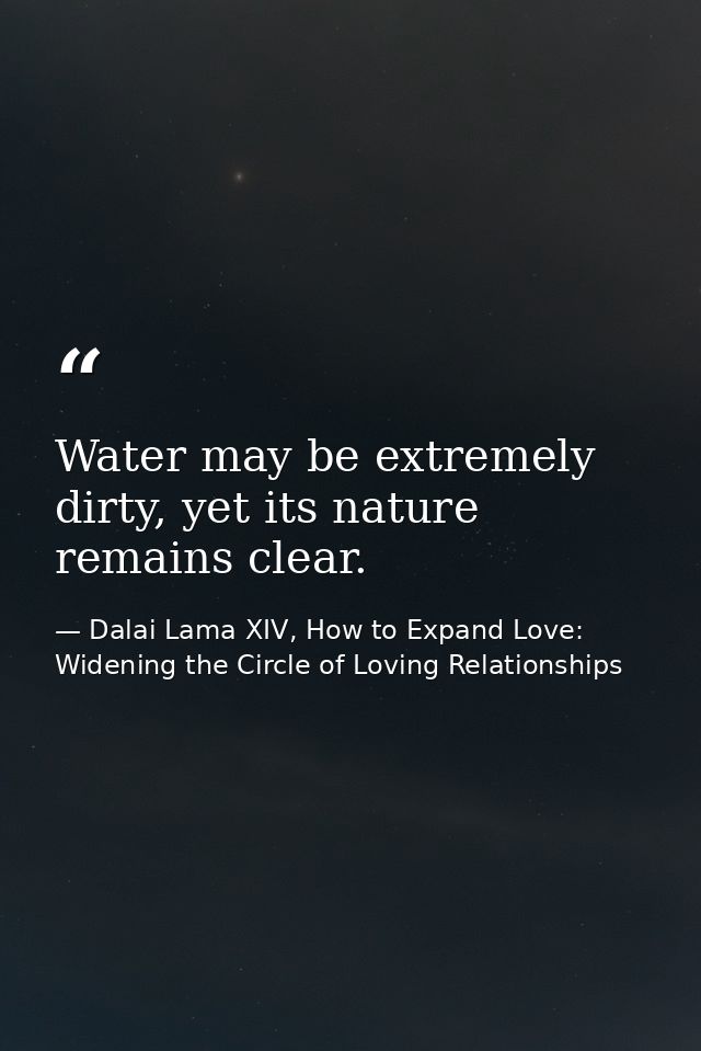 Water may be extremely dirty, yet its nature remains clear. — Dalai Lama XIV, How to Expand Love: Widening the Circle of Loving Relationships