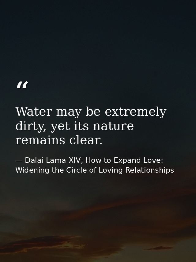 Water may be extremely dirty, yet its nature remains clear. — Dalai Lama XIV, How to Expand Love: Widening the Circle of Loving Relationships