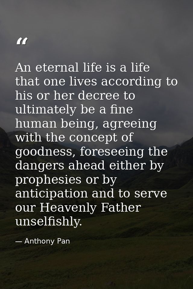 An eternal life is a life that one lives according to his or her decree to ultimately be a fine human being, agreeing wi — Anthony Pan