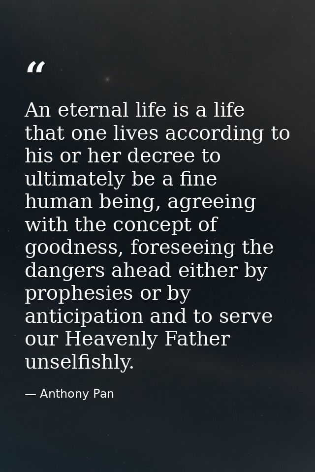 An eternal life is a life that one lives according to his or her decree to ultimately be a fine human being, agreeing wi — Anthony Pan