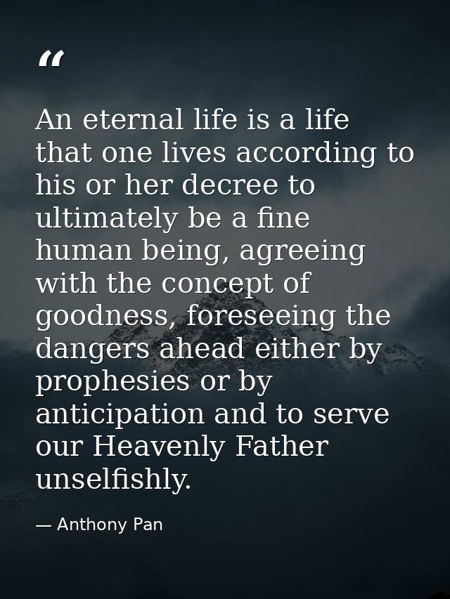 An eternal life is a life that one lives according to his or her decree to ultimately be a fine human being, agreeing wi — Anthony Pan