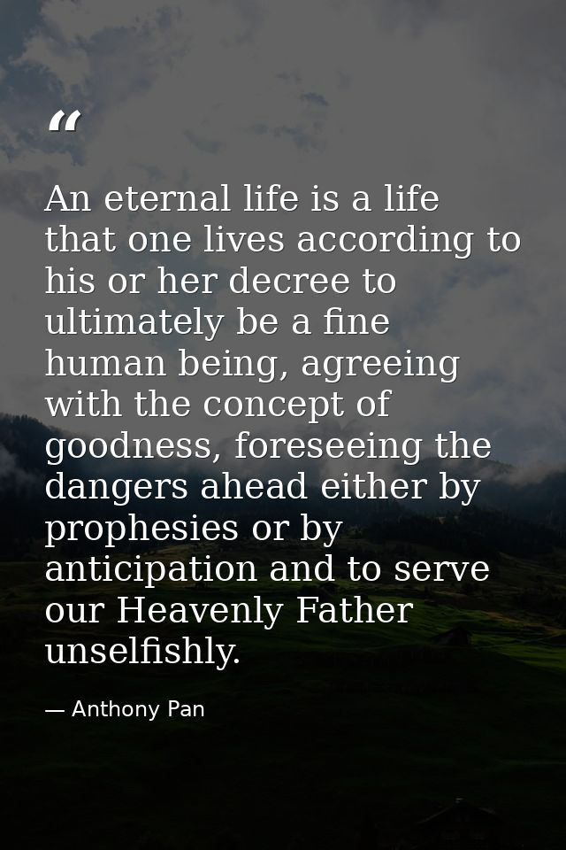 An eternal life is a life that one lives according to his or her decree to ultimately be a fine human being, agreeing wi — Anthony Pan