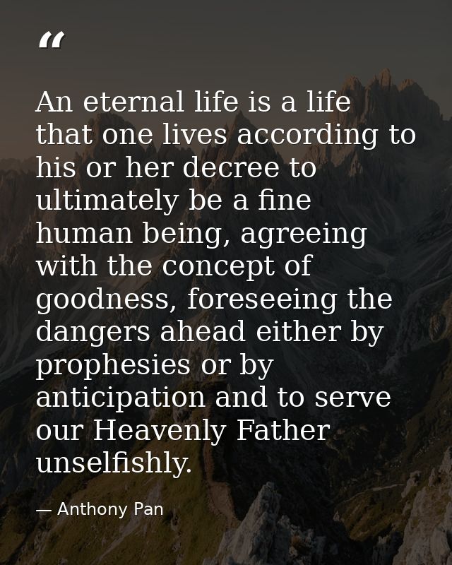 An eternal life is a life that one lives according to his or her decree to ultimately be a fine human being, agreeing wi — Anthony Pan