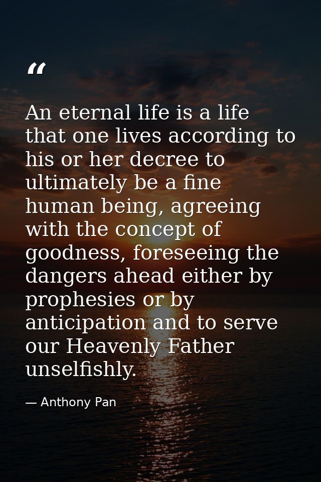 An eternal life is a life that one lives according to his or her decree to ultimately be a fine human being, agreeing wi — Anthony Pan