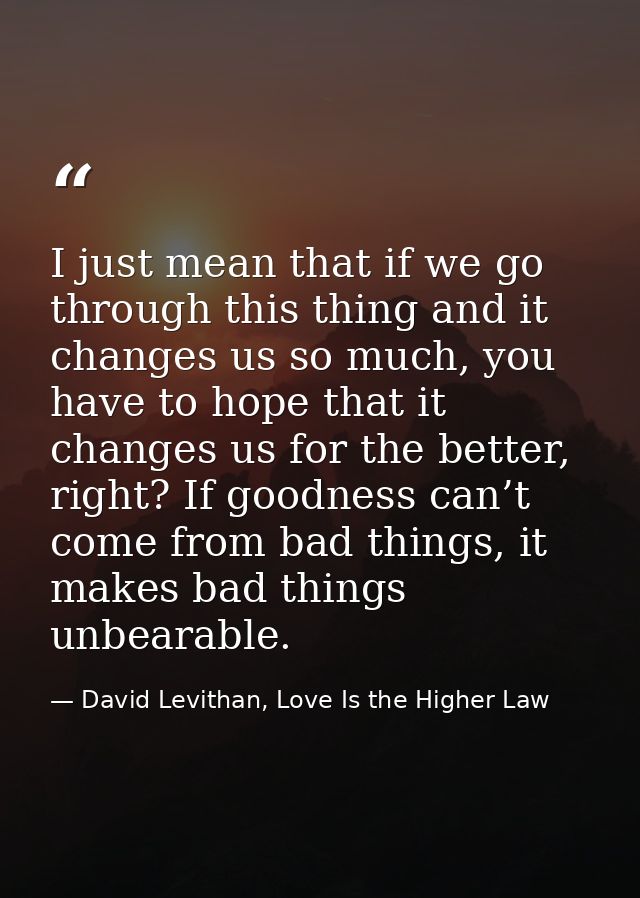 I just mean that if we go through this thing and it changes us so much, you have to hope that it changes us for the bett — David Levithan, Love Is the Higher Law