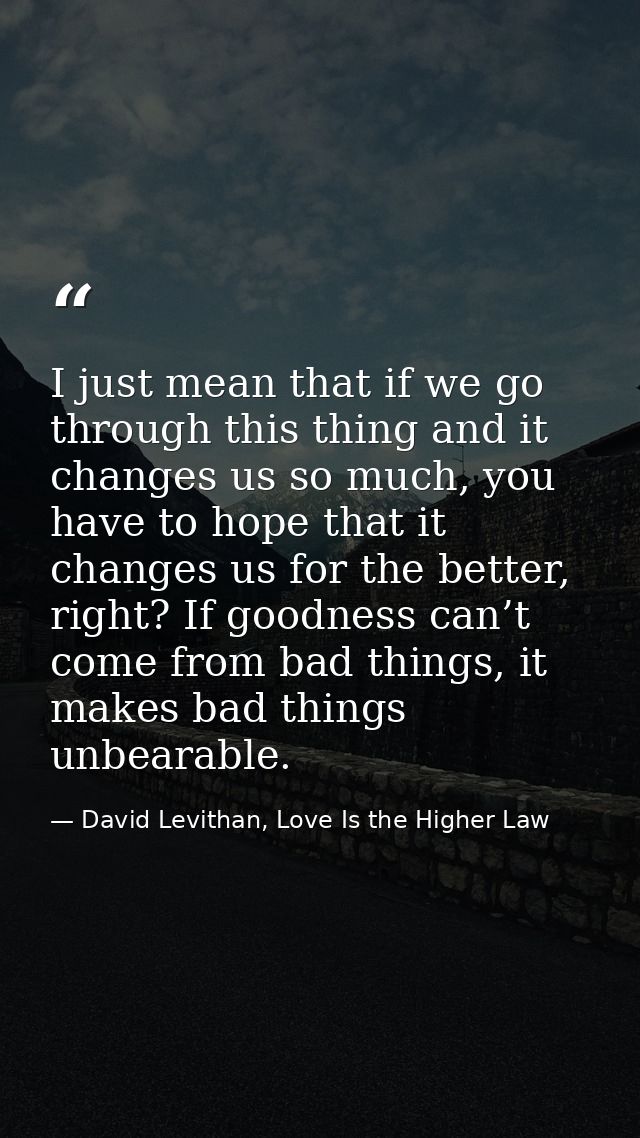 I just mean that if we go through this thing and it changes us so much, you have to hope that it changes us for the bett — David Levithan, Love Is the Higher Law