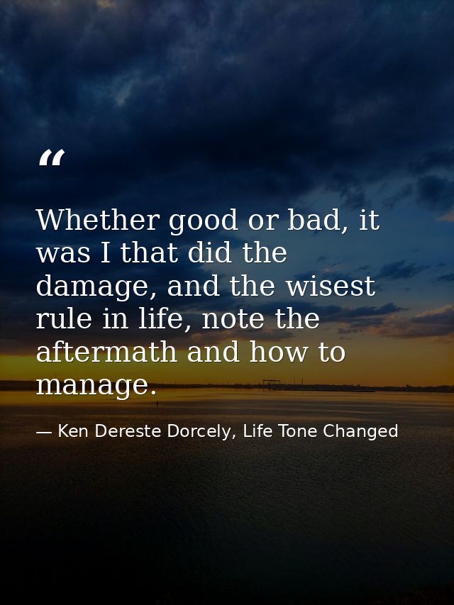 Whether good or bad, it was I that did the damage, and the wisest rule in life, note the aftermath and how to manage. — Ken Dereste Dorcely, Life Tone Changed