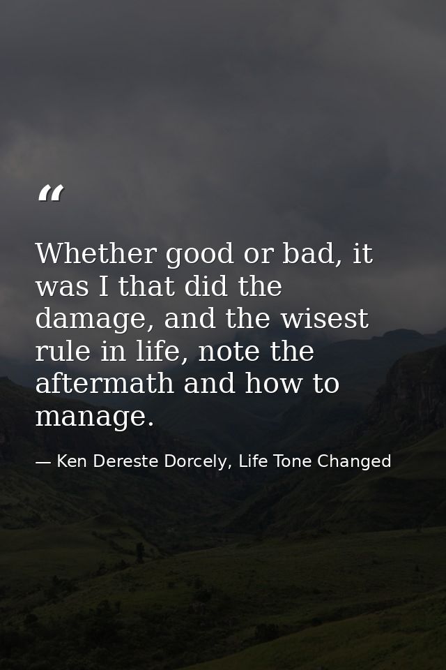 Whether good or bad, it was I that did the damage, and the wisest rule in life, note the aftermath and how to manage. — Ken Dereste Dorcely, Life Tone Changed