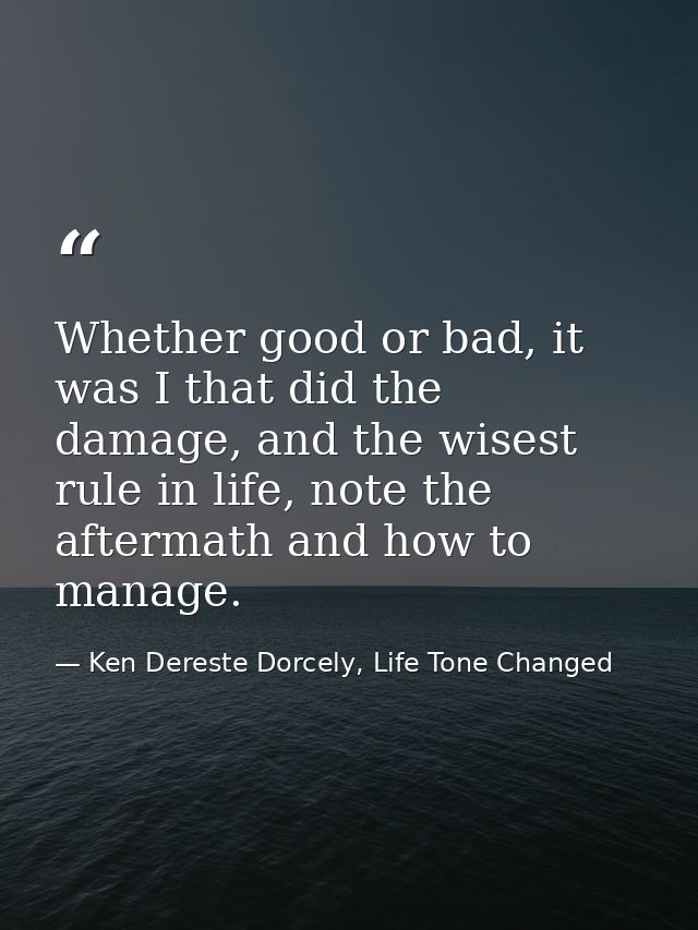 Whether good or bad, it was I that did the damage, and the wisest rule in life, note the aftermath and how to manage. — Ken Dereste Dorcely, Life Tone Changed
