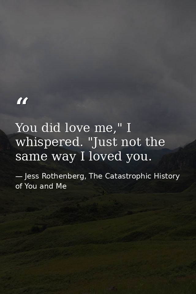 You did love me," I whispered. "Just not the same way I loved you. — Jess Rothenberg, The Catastrophic History of You and Me