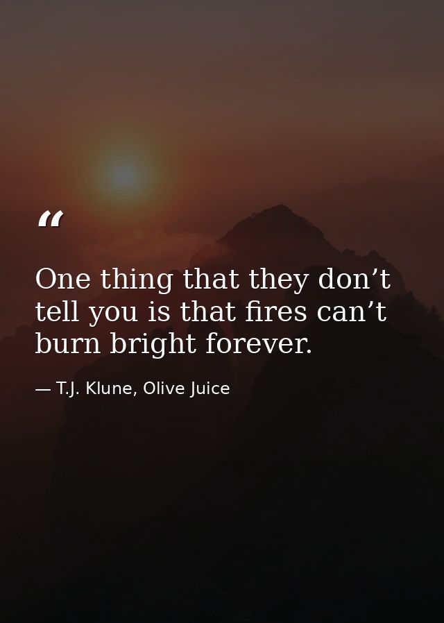 One thing that they don’t tell you is that fires can’t burn bright forever. — T.J. Klune, Olive Juice