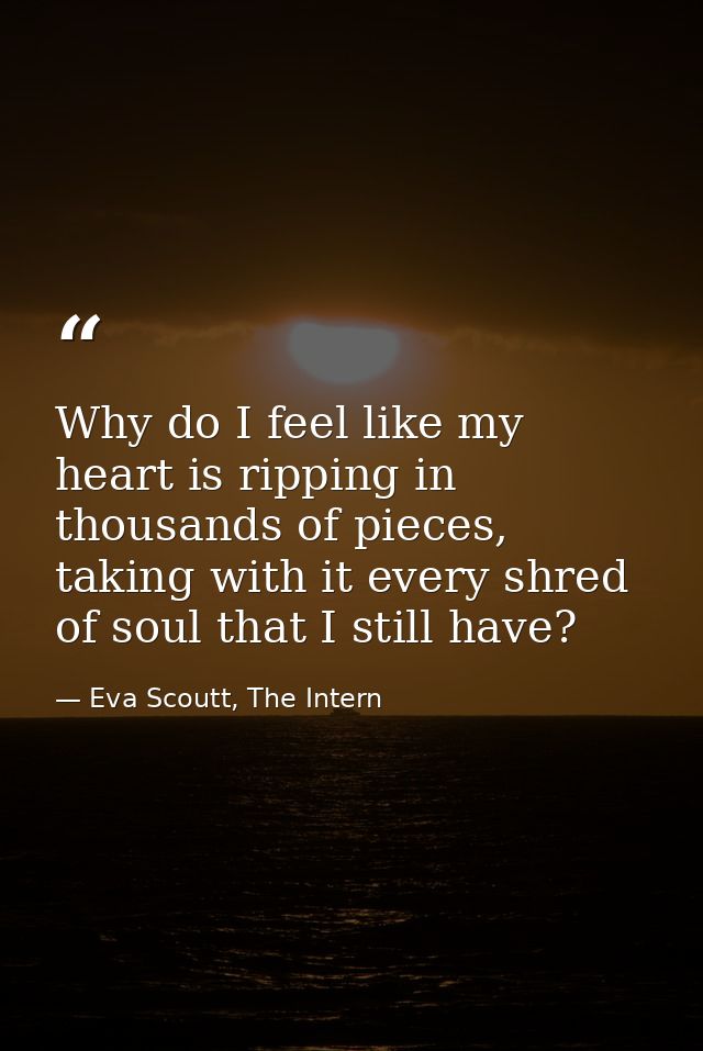 Why do I feel like my heart is ripping in thousands of pieces, taking with it every shred of soul that I still have? — Eva Scoutt, The Intern