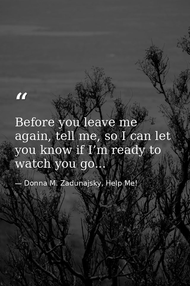 Before you leave me again, tell me, so I can let you know if I’m ready to watch you go... — Donna M. Zadunajsky, Help Me!
