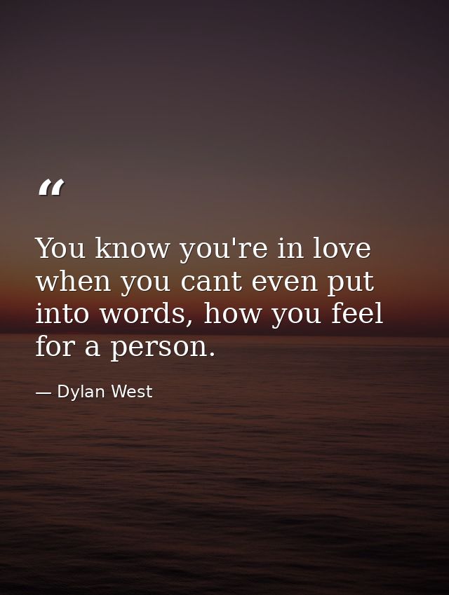You know you're in love when you cant even put into words, how you feel for a person. — Dylan West