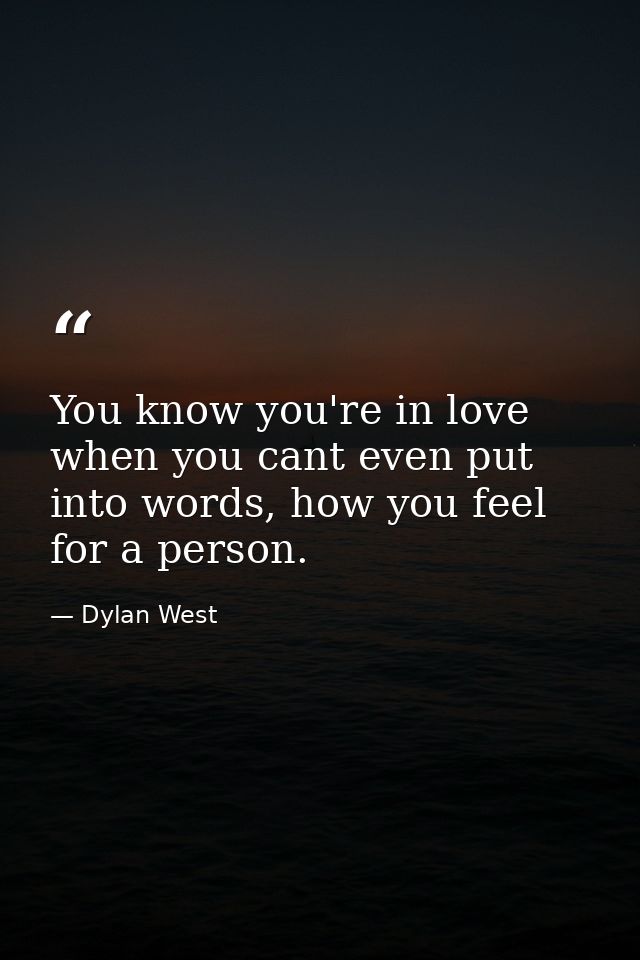 You know you're in love when you cant even put into words, how you feel for a person. — Dylan West