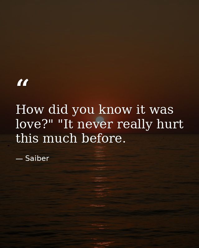 How did you know it was love?" "It never really hurt this much before. — Saiber