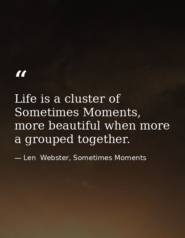 Life is a cluster of Sometimes Moments, more beautiful when more a grouped together. — Len  Webster, Sometimes Moments