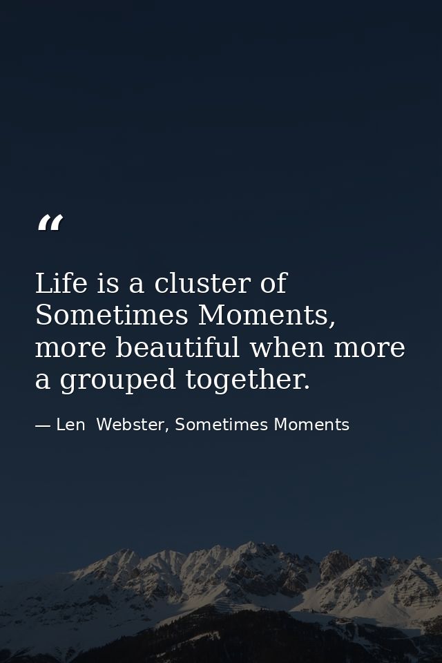 Life is a cluster of Sometimes Moments, more beautiful when more a grouped together. — Len  Webster, Sometimes Moments