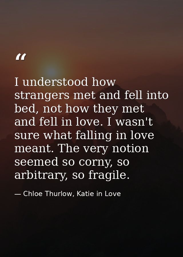 I understood how strangers met and fell into bed, not how they met and fell in love. I wasn't sure what falling in love  — Chloe Thurlow, Katie in Love