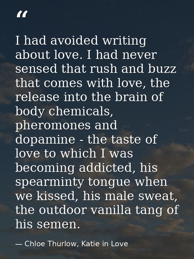 I had avoided writing about love. I had never sensed that rush and buzz that comes with love, the release into the brain — Chloe Thurlow, Katie in Love