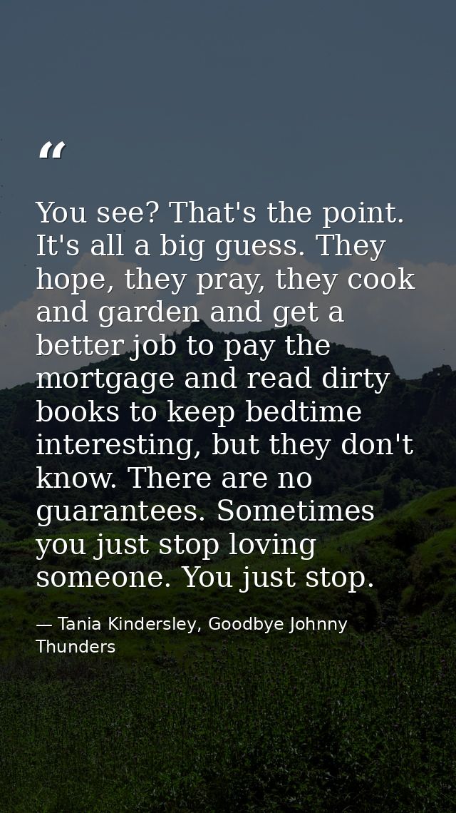 You see? That's the point. It's all a big guess. They hope, they pray, they cook and garden and get a better job to pay  — Tania Kindersley, Goodbye Johnny Thunders