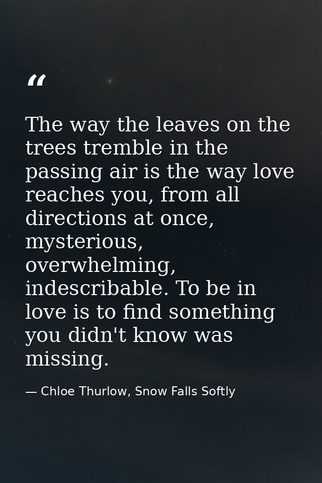 The way the leaves on the trees tremble in the passing air is the way love reaches you, from all directions at once, mys — Chloe Thurlow, Snow Falls Softly