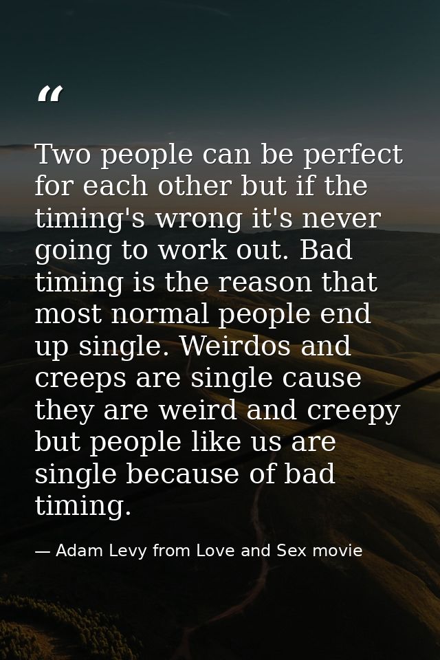 Two people can be perfect for each other but if the timing's wrong it's never going to work out. Bad timing is the reaso — Adam Levy from Love and Sex movie