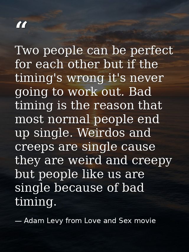 Two people can be perfect for each other but if the timing's wrong it's never going to work out. Bad timing is the reaso — Adam Levy from Love and Sex movie