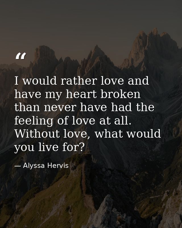 I would rather love and have my heart broken than never have had the feeling of love at all. Without love, what would yo — Alyssa Hervis