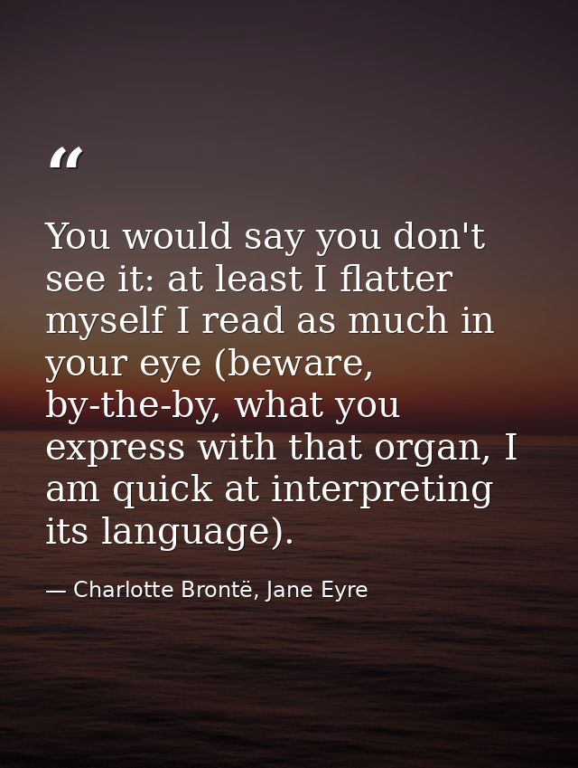 You would say you don't see it: at least I flatter myself I read as much in your eye (beware, by-the-by, what you expres — Charlotte Brontë, Jane Eyre