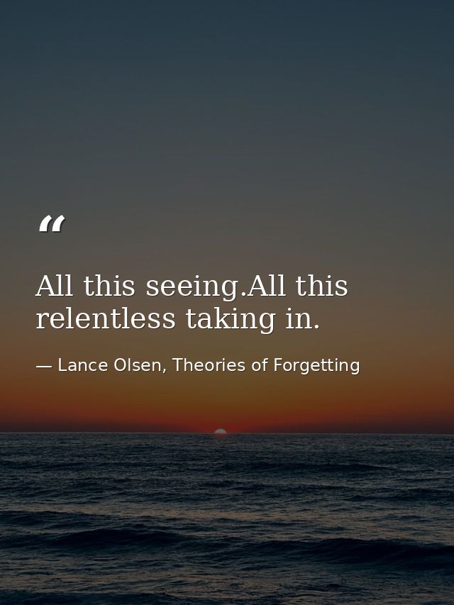 All this seeing.All this relentless taking in. — Lance Olsen, Theories of Forgetting