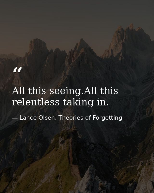 All this seeing.All this relentless taking in. — Lance Olsen, Theories of Forgetting