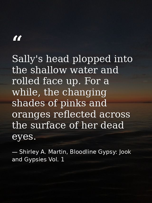 Sally's head plopped into the shallow water and rolled face up. For a while, the changing shades of pinks and oranges re — Shirley A. Martin, Bloodline Gypsy: Jook and Gypsies Vol. 1