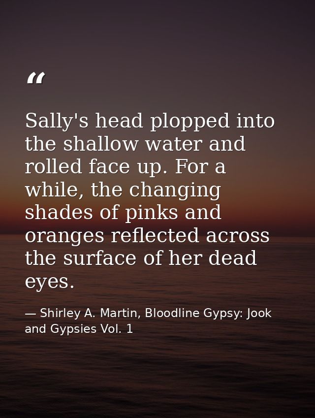 Sally's head plopped into the shallow water and rolled face up. For a while, the changing shades of pinks and oranges re — Shirley A. Martin, Bloodline Gypsy: Jook and Gypsies Vol. 1