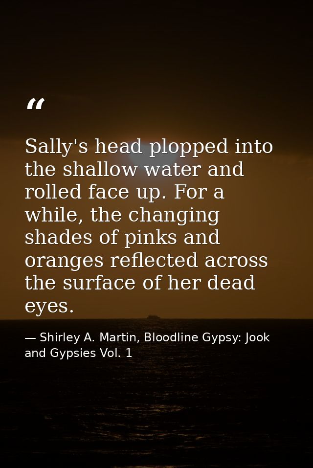 Sally's head plopped into the shallow water and rolled face up. For a while, the changing shades of pinks and oranges re — Shirley A. Martin, Bloodline Gypsy: Jook and Gypsies Vol. 1