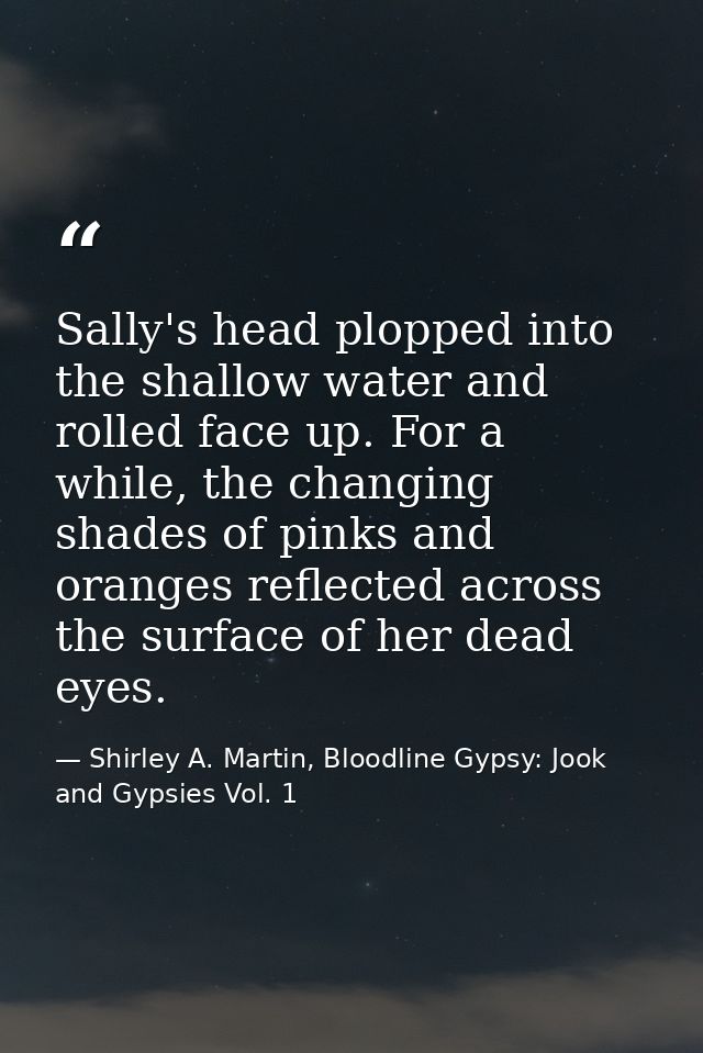 Sally's head plopped into the shallow water and rolled face up. For a while, the changing shades of pinks and oranges re — Shirley A. Martin, Bloodline Gypsy: Jook and Gypsies Vol. 1
