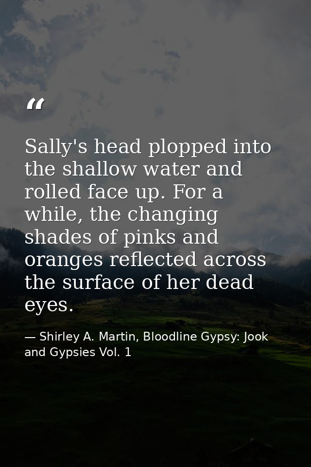 Sally's head plopped into the shallow water and rolled face up. For a while, the changing shades of pinks and oranges re — Shirley A. Martin, Bloodline Gypsy: Jook and Gypsies Vol. 1