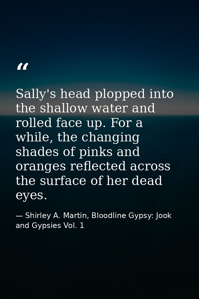 Sally's head plopped into the shallow water and rolled face up. For a while, the changing shades of pinks and oranges re — Shirley A. Martin, Bloodline Gypsy: Jook and Gypsies Vol. 1