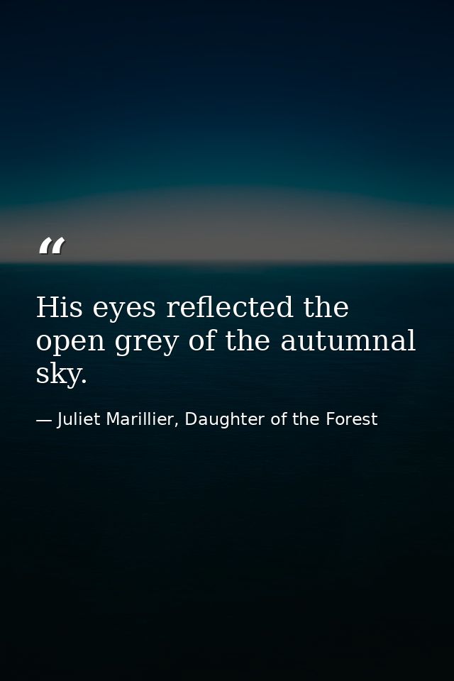 His eyes reflected the open grey of the autumnal sky. — Juliet Marillier, Daughter of the Forest