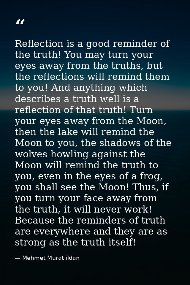 Reflection is a good reminder of the truth! You may turn your eyes away from the truths, but the reflections will remind — Mehmet Murat ildan