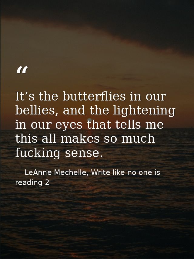 It’s the butterflies in our bellies, and the lightening in our eyes that tells me this all makes so much fucking sense. — LeAnne Mechelle, Write like no one is reading 2