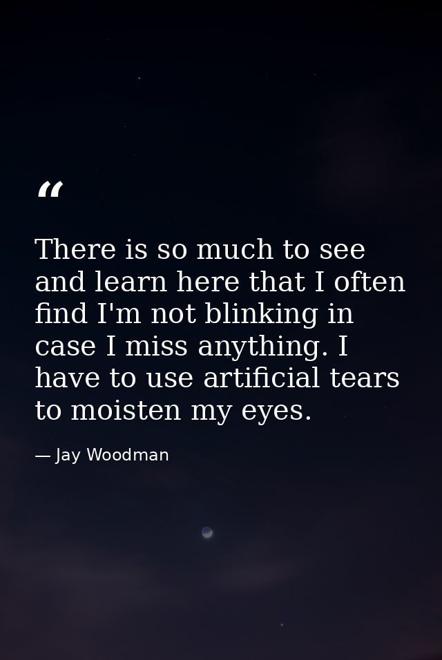 There is so much to see and learn here that I often find I'm not blinking in case I miss anything. I have to use artific — Jay Woodman