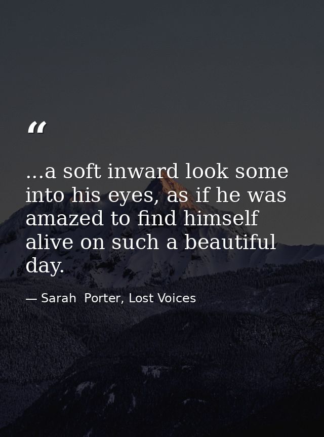 ...a soft inward look some into his eyes, as if he was amazed to find himself alive on such a beautiful day. — Sarah  Porter, Lost Voices