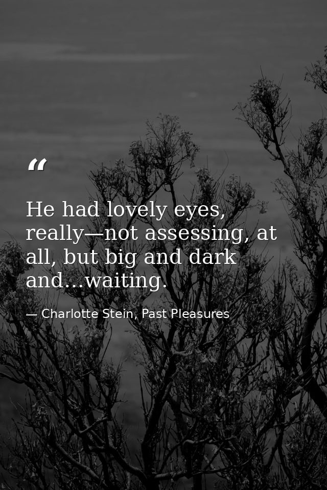 He had lovely eyes, really—not assessing, at all, but big and dark and…waiting. — Charlotte Stein, Past Pleasures