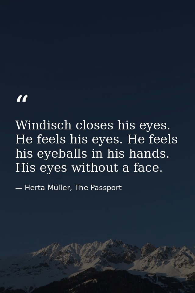 Windisch closes his eyes. He feels his eyes. He feels his eyeballs in his hands. His eyes without a face. — Herta Müller, The Passport