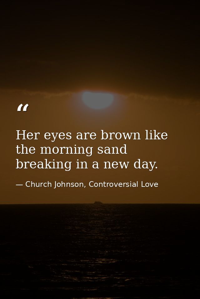Her eyes are brown like the morning sand breaking in a new day. — Church Johnson, Controversial Love