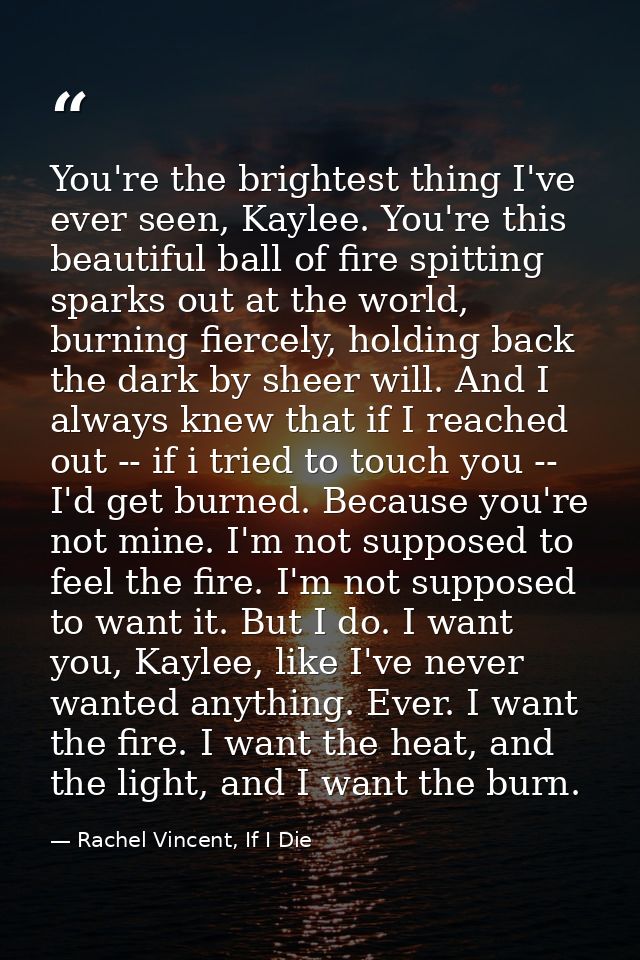 You're the brightest thing I've ever seen, Kaylee. You're this beautiful ball of fire spitting sparks out at the world,  — Rachel Vincent, If I Die