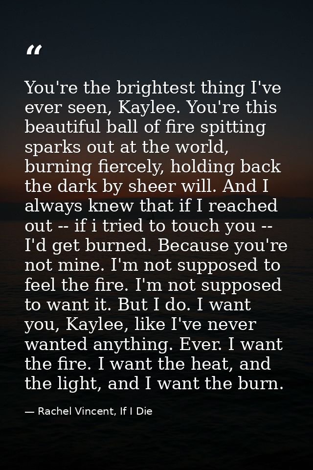 You're the brightest thing I've ever seen, Kaylee. You're this beautiful ball of fire spitting sparks out at the world,  — Rachel Vincent, If I Die