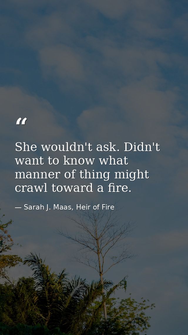 She wouldn't ask. Didn't want to know what manner of thing might crawl toward a fire. — Sarah J. Maas, Heir of Fire